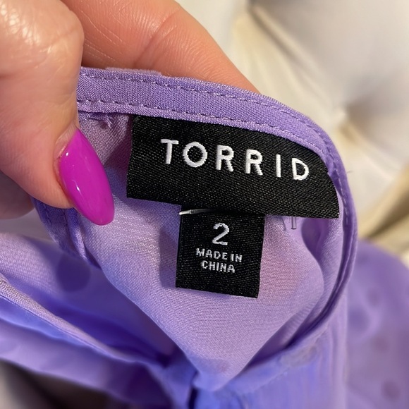 TORRID chiffon chip DOT blouse top puff long sleeve cuffed semisheer lilac  2X - Picture 8 of 12